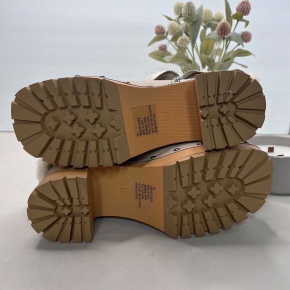 Mia Sassie Faux Fur Leather Ankle Boot Side Zip Beige MH2015SF Women 7M NWOB - Picture 7 of 8